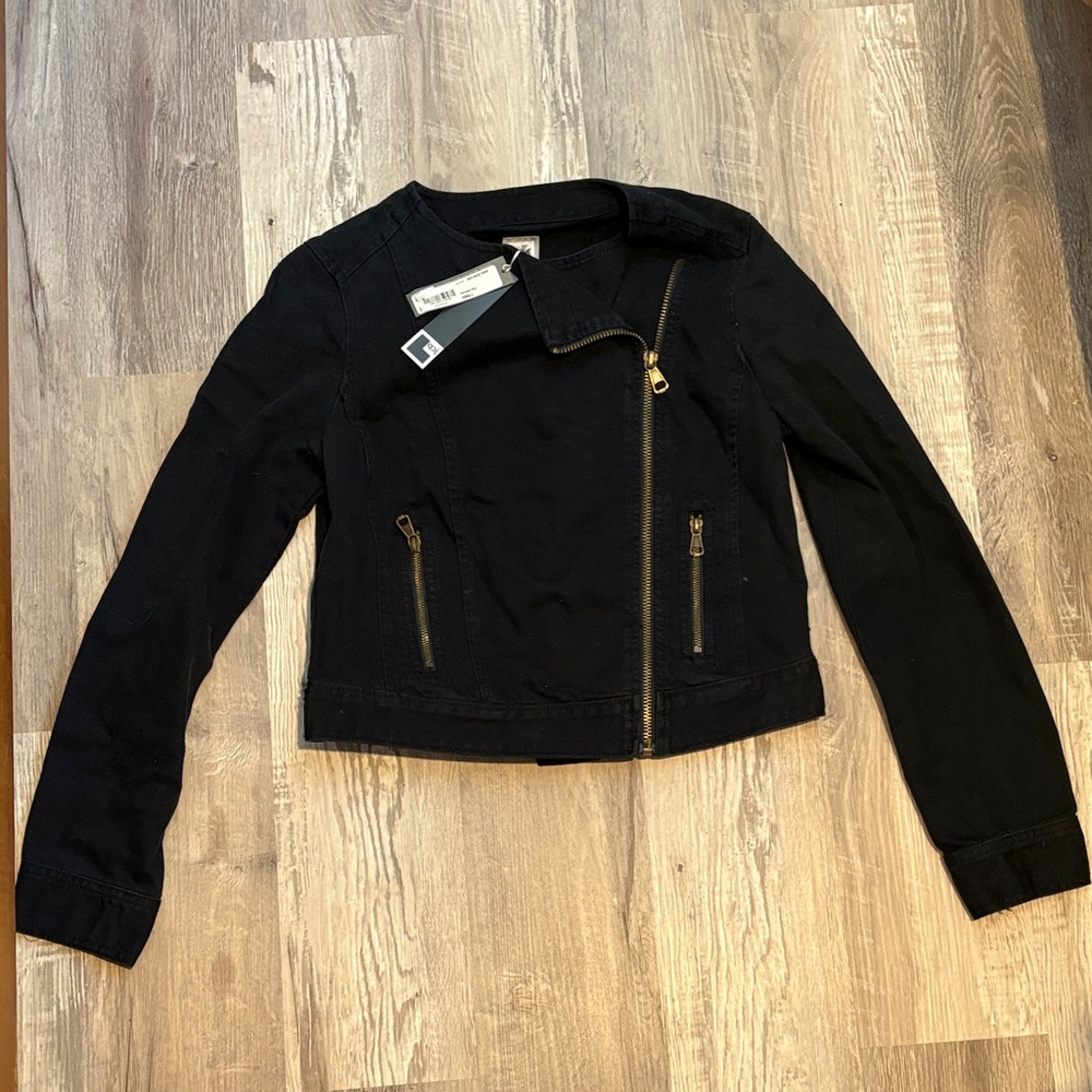 JCPenney Black Denim Jacket with Gold Zippers